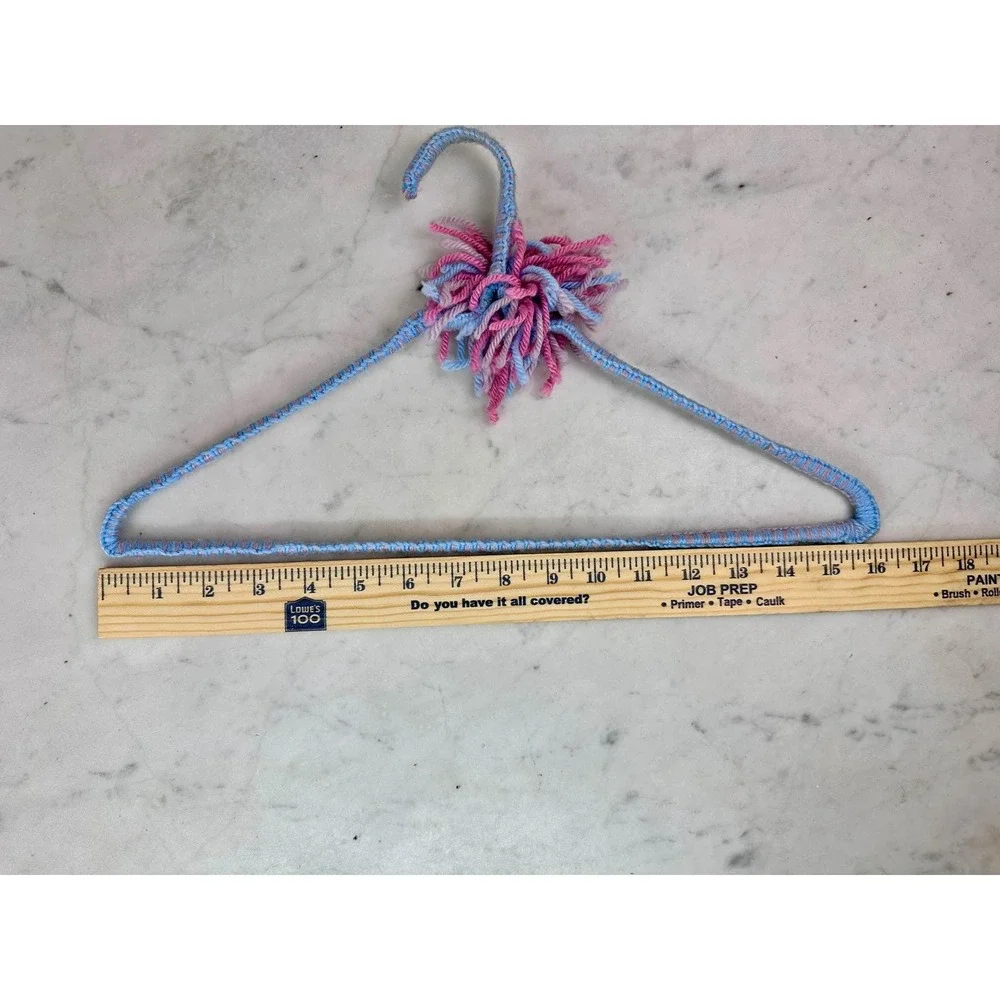 Crochet Covered Wire‎ Hangers Set of 5 Multicolor Excellent Boho PomPom